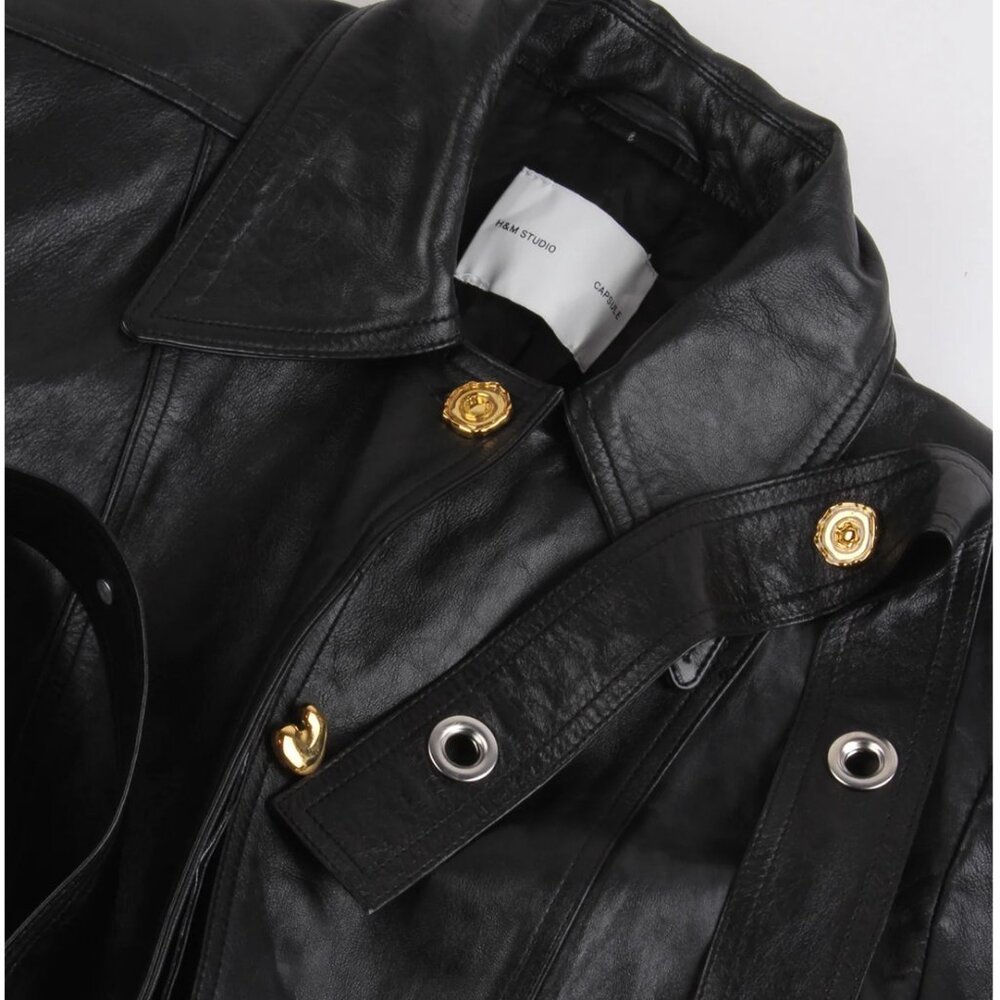 H&M Capsule Statement-Button Leather Coat Medium - image 5